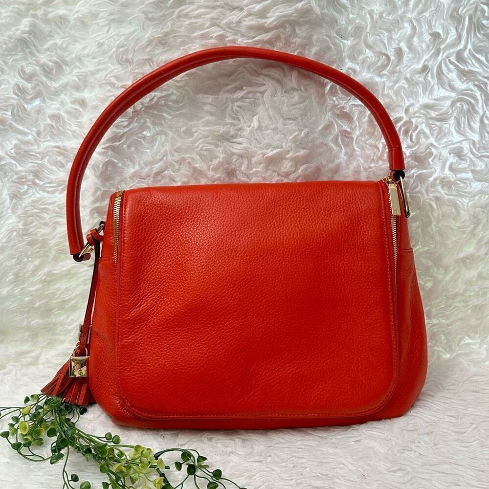 Gili Halo‎ Orange Leather Zip Around Travel Multi Pocket Shoulder Handbag NEW